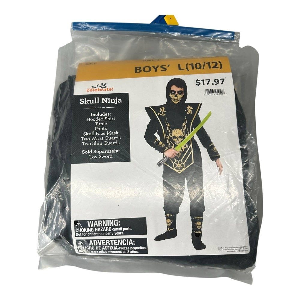 Celebrate Boys Skull Ninja Costume Size‎ Large 10-12 Halloween Trick or Treat